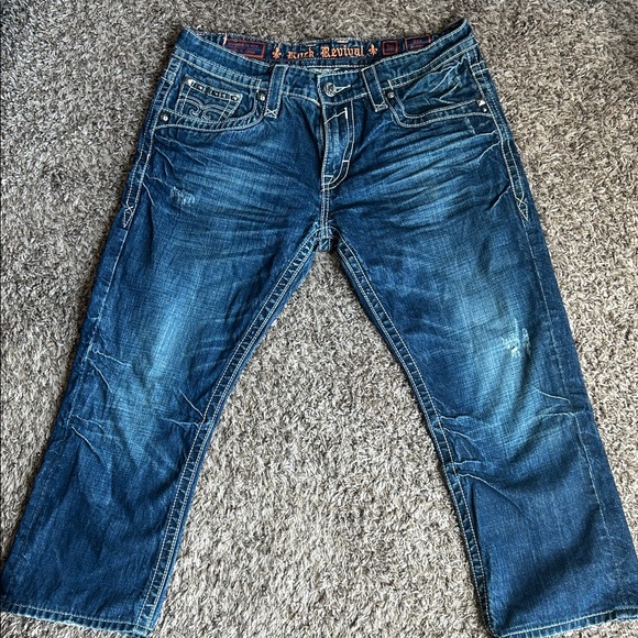 Rock Revival Distressed Indigo Men's Jeans - Picture 1 of 3
